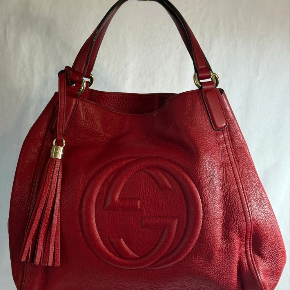 Gucci Red SoHo Leather Satchel with Champagne Gold Hardware